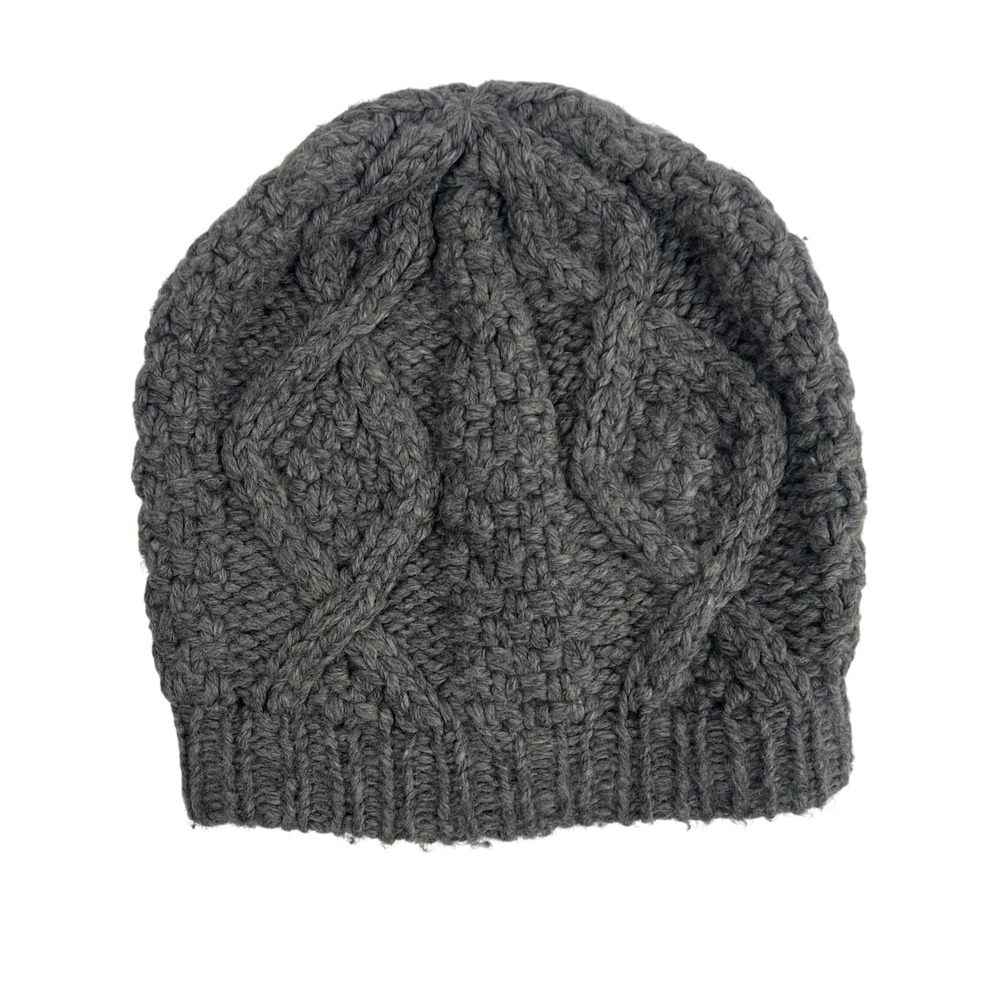 Abercrombie Fitch Y2K Fisherman Cable Knit Beanie Hat Gray One‎ Size Wool Winter - Picture 5 of 6